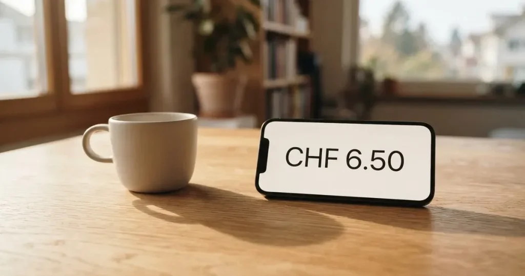 Ein Smartphone mit dunklem Display liegt auf einem hellen Holztisch neben einer Kaffeetasse, Morgenlicht fällt schräg durch ein Fenster.